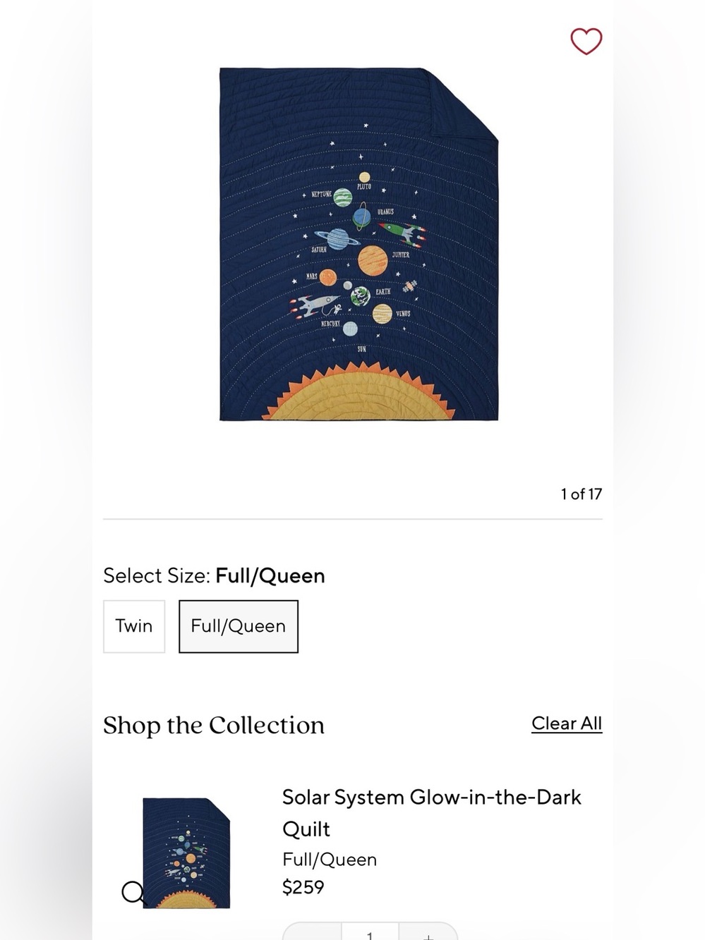 Potter Barn Kids QUEEN Solar System Glow-in-the-Dark Quilt - Navy